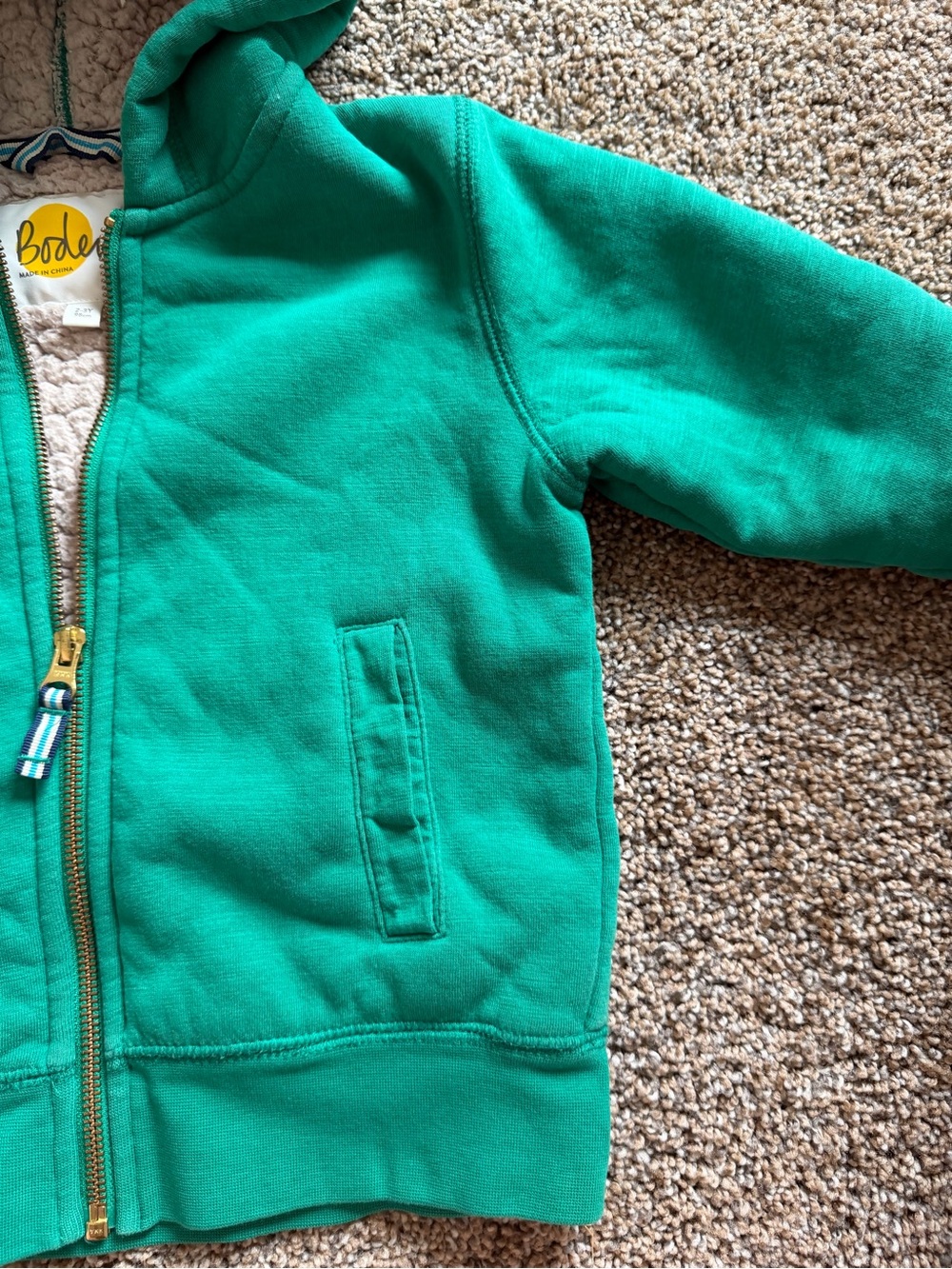 MINI BODEN Kelly Green Sherpa Lined Full-Zip Hooded Sweatshirt - Picture 5 of 6
